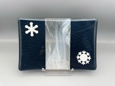 Snowy Blue Fused Glass Platter