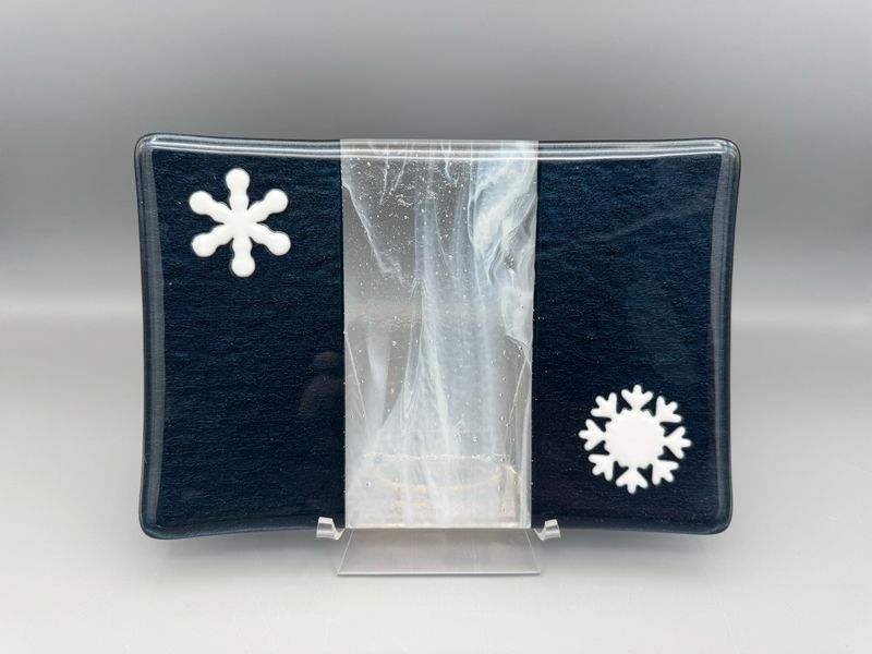 Snowy Blue Fused Glass Platter