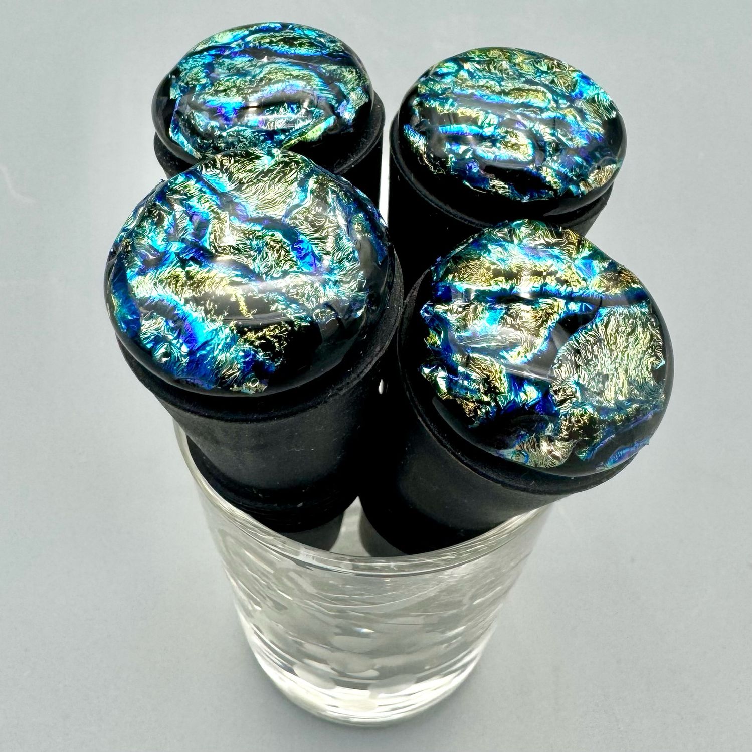 Silicone Wine Bottle Stopper -- Dichroic Blue and Green Crackle