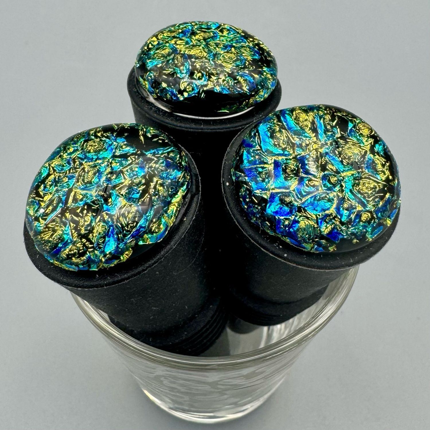 Silicone Wine Bottle Stopper -- Dichroic Blue, Gold and Green