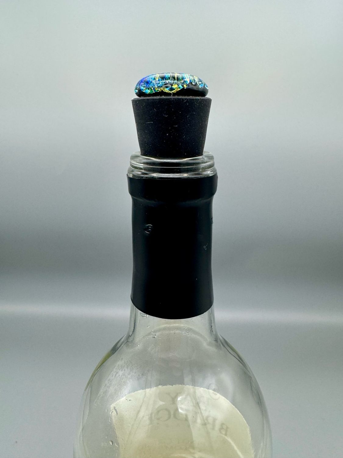 Silicone Wine Bottle Stopper -- Dichroic Blue and Green Crackle