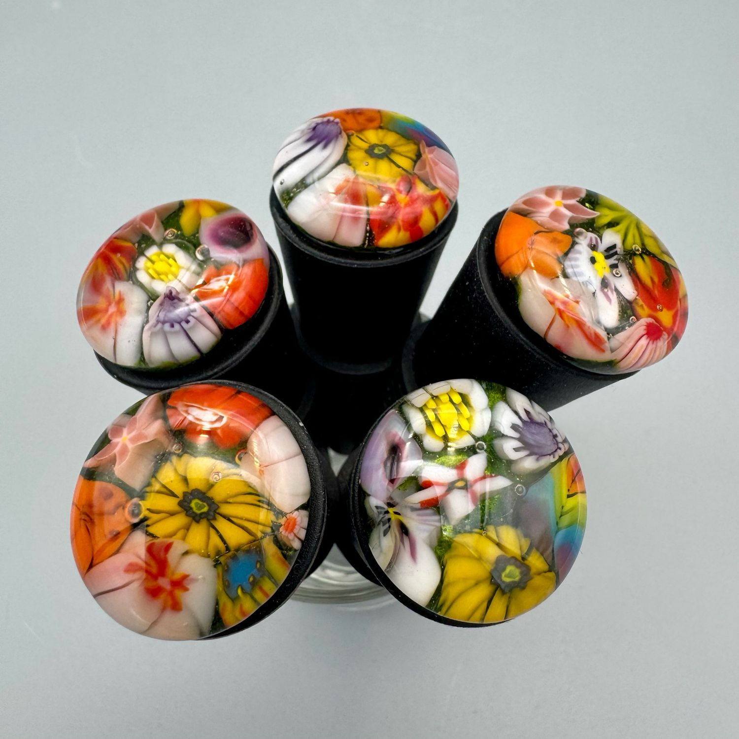 Silicone Wine Bottle Stopper -- Multicolor Murrini Flowers