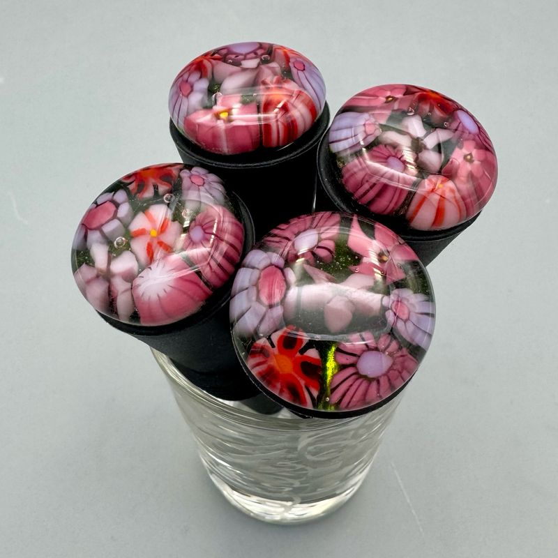 Silicone Wine Bottle Stopper -- Pink Tones Murrini Flowers