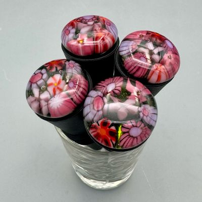 Silicone Wine Bottle Stopper -- Pink Tones Murrini Flowers
