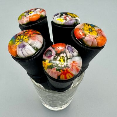 Silicone Wine Bottle Stopper -- Multicolor Murrini Flowers
