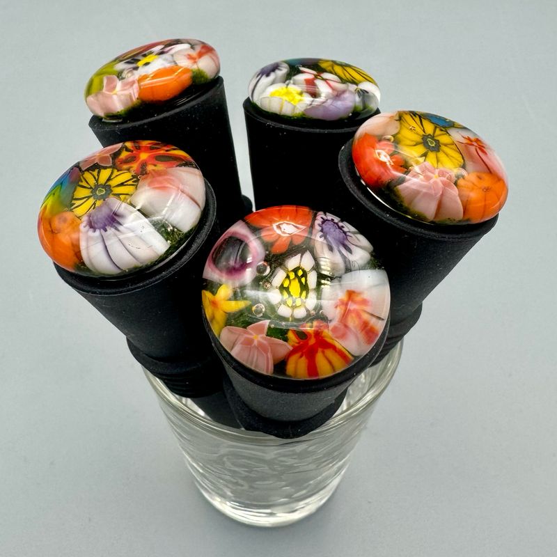 Silicone Wine Bottle Stopper -- Multicolor Murrini Flowers