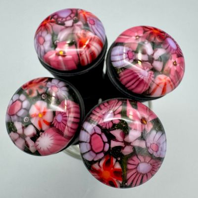 Silicone Wine Bottle Stopper -- Pink Tones Murrini Flowers