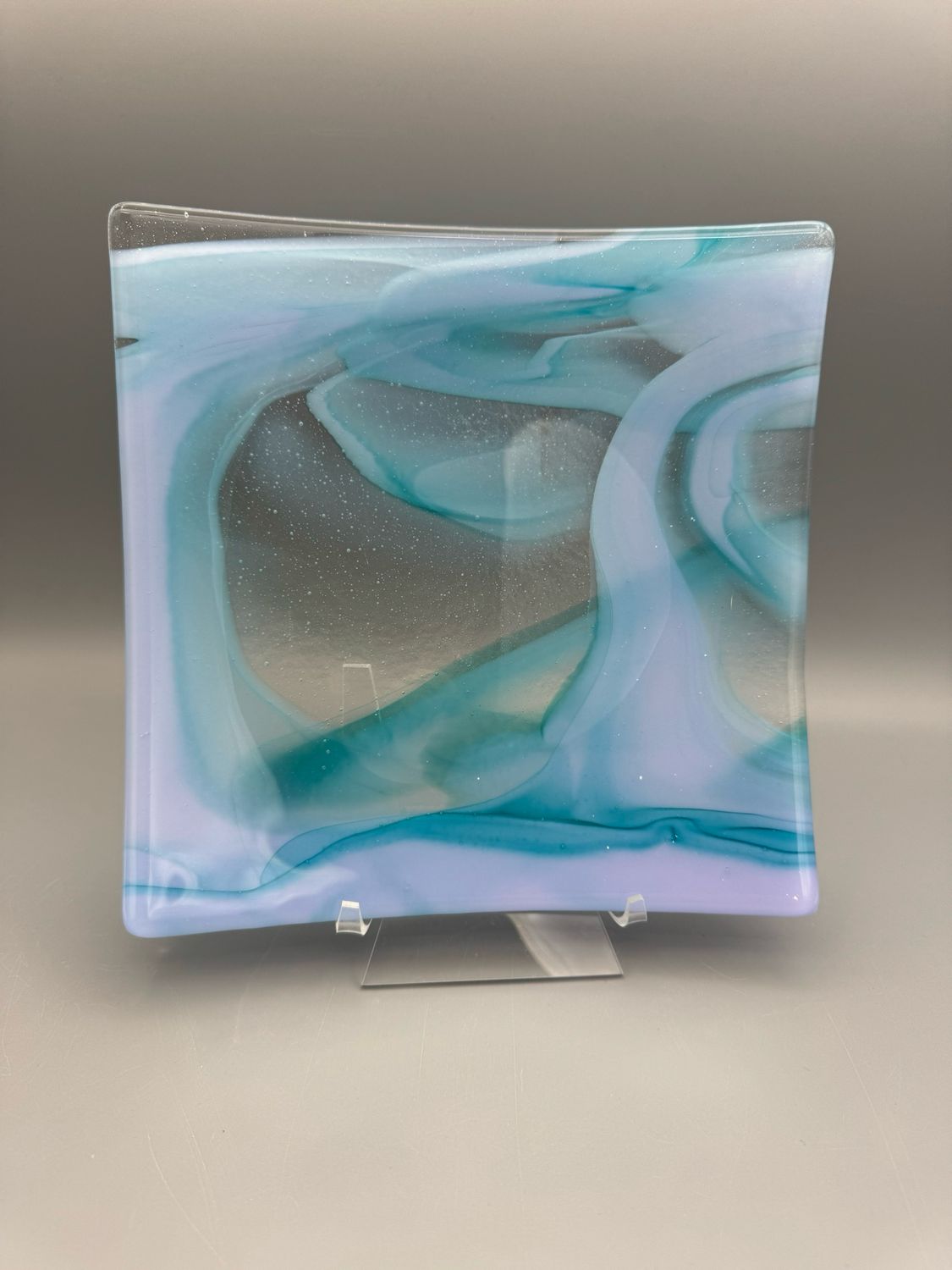 Lavender and Peacock Fused Glass Platter