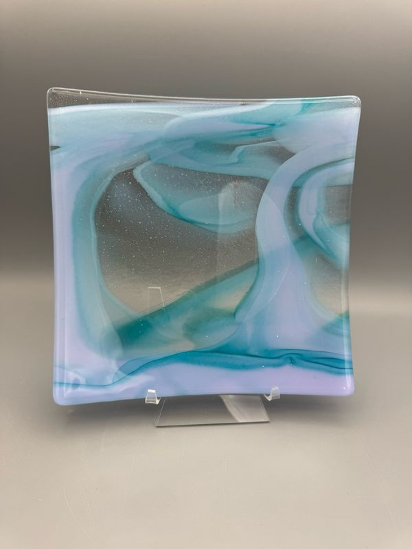 Lavender and Peacock Fused Glass Platter