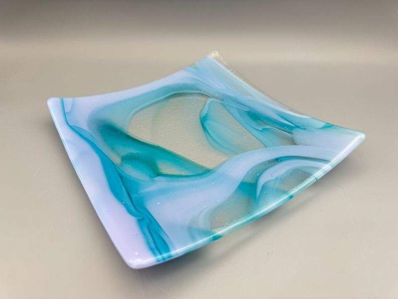 Lavender and Peacock Fused Glass Platter