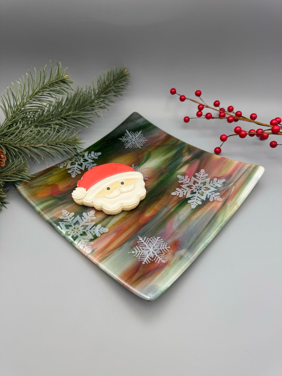 Wintery Silver Snowflake Fused Glass Platter