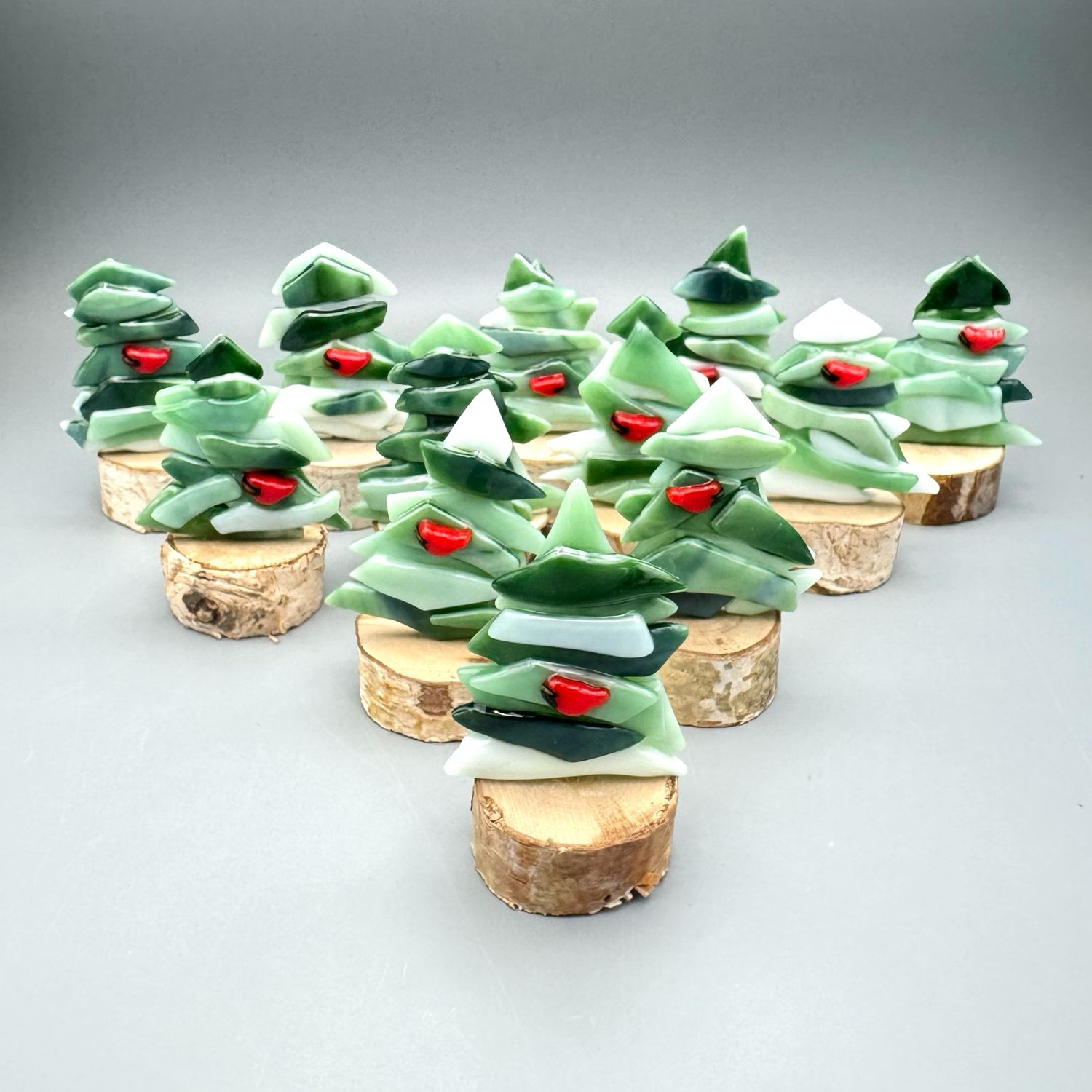 Snowy Tree with Cardinal in Wooden Base