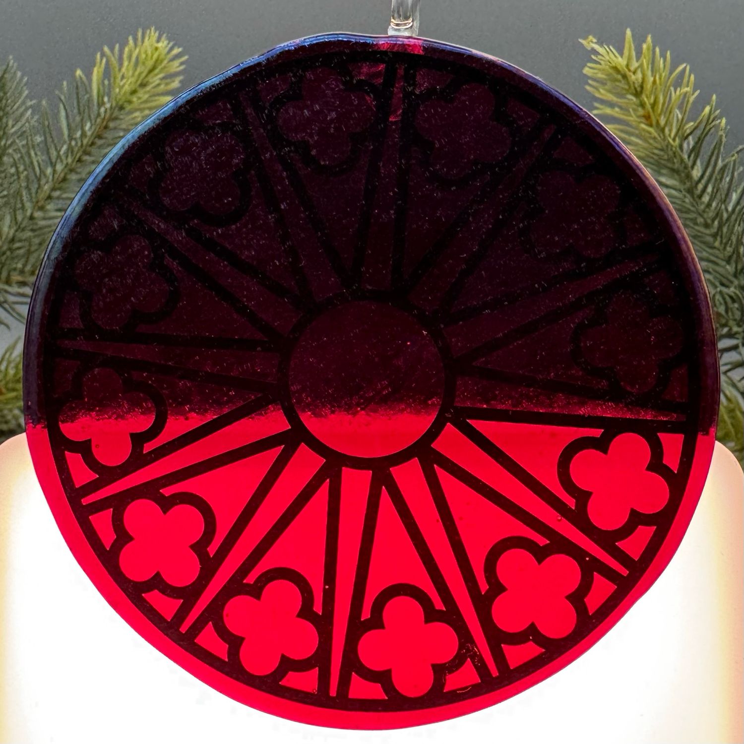 Orleans Iridescent Red Cathedral Window Ornament/Suncatcher
