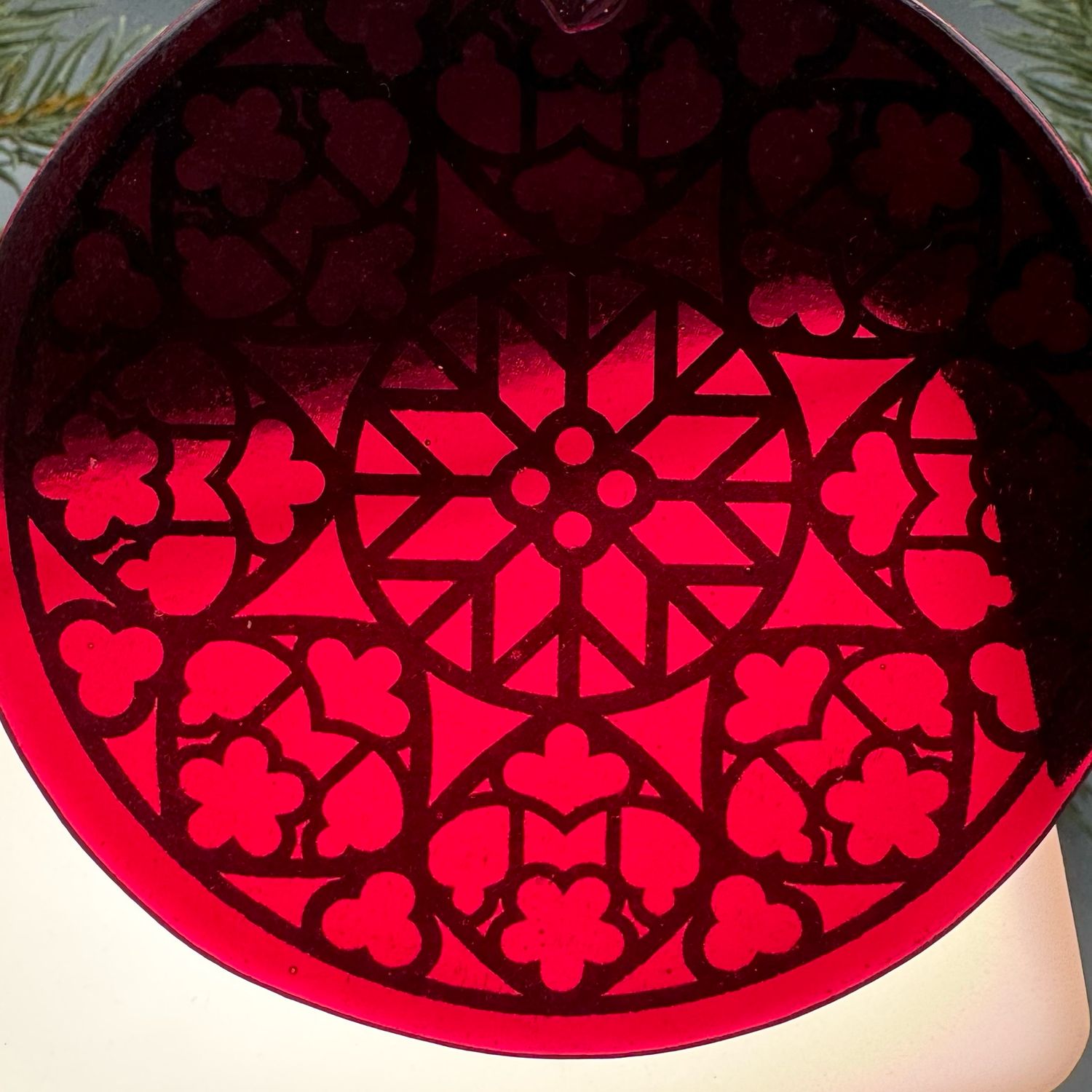 St. Vitus Iridescent Red Cathedral Window Ornament/Suncatcher