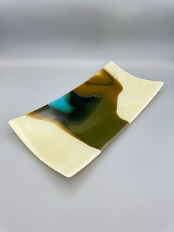 Vanilla and Turquoise Fused Glass Platter