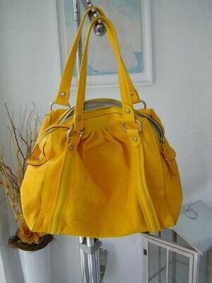 abro Damen Handtasche Leder gelb Beuteltasche 33x36x11cm