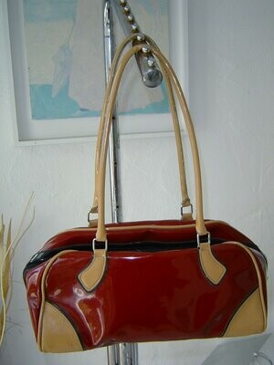 Damen Handtasche Lack rot beige 34x17x15cm