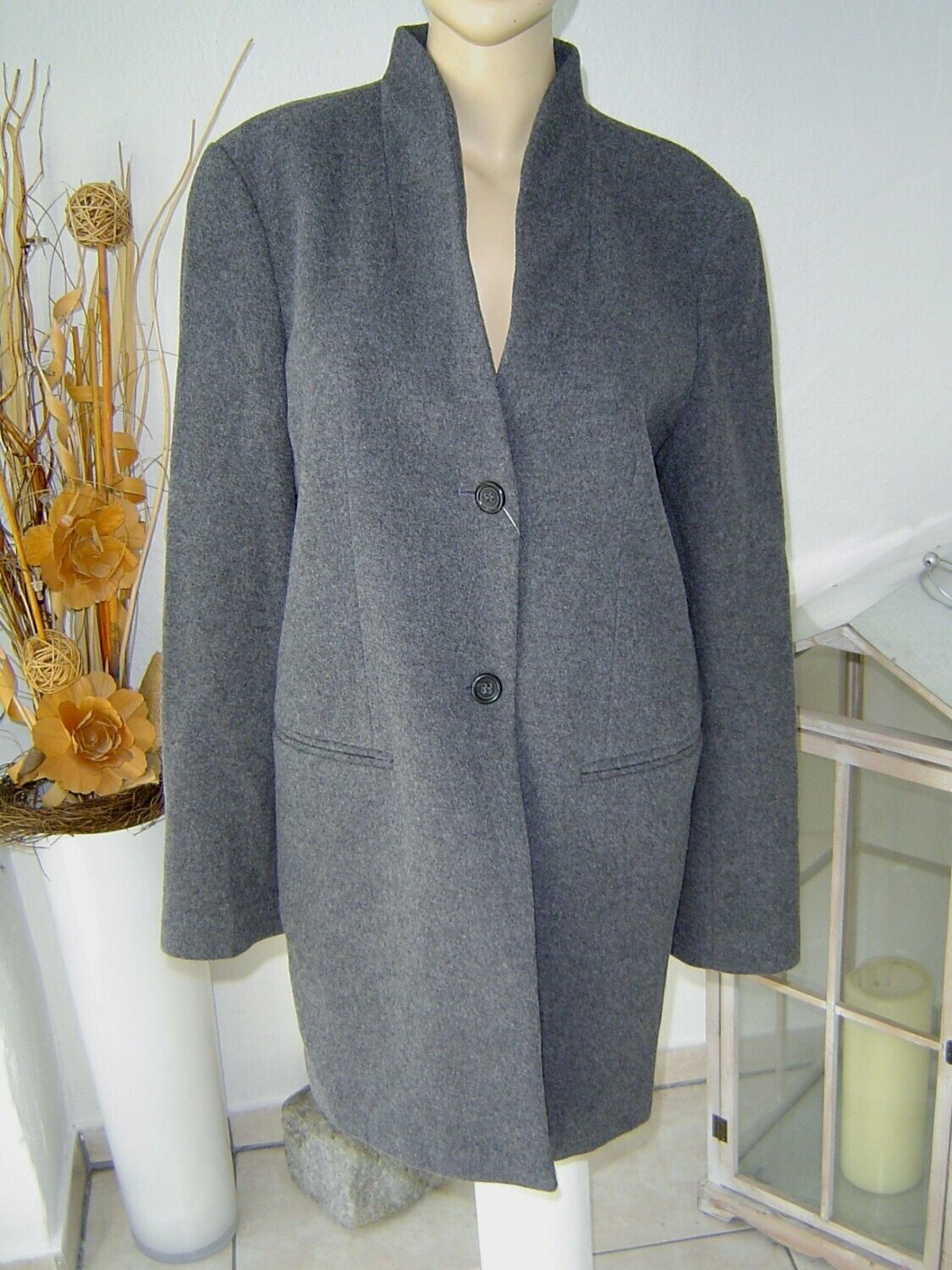 GLOBUS Essentials Damen Kurz Mantel Gr. 40 grau Wolle Kaschmir