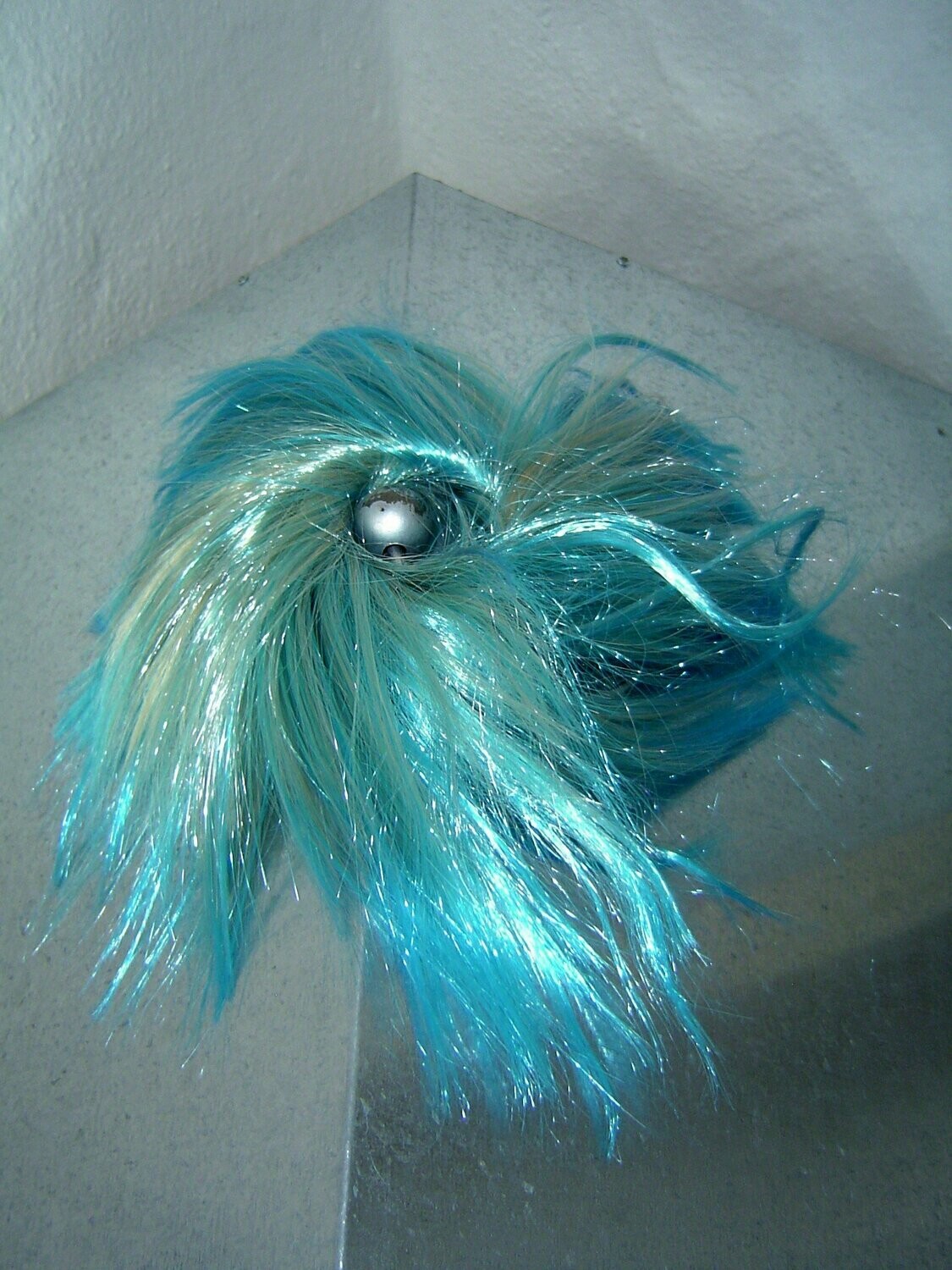 Haargummi Kunsthaar blau türkis platinblond Haarteil