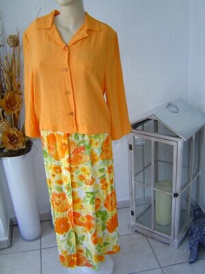 Damen Kleid Gr. 36 Blumen Muster + Blusenjacke orange Kombination 2tlg.