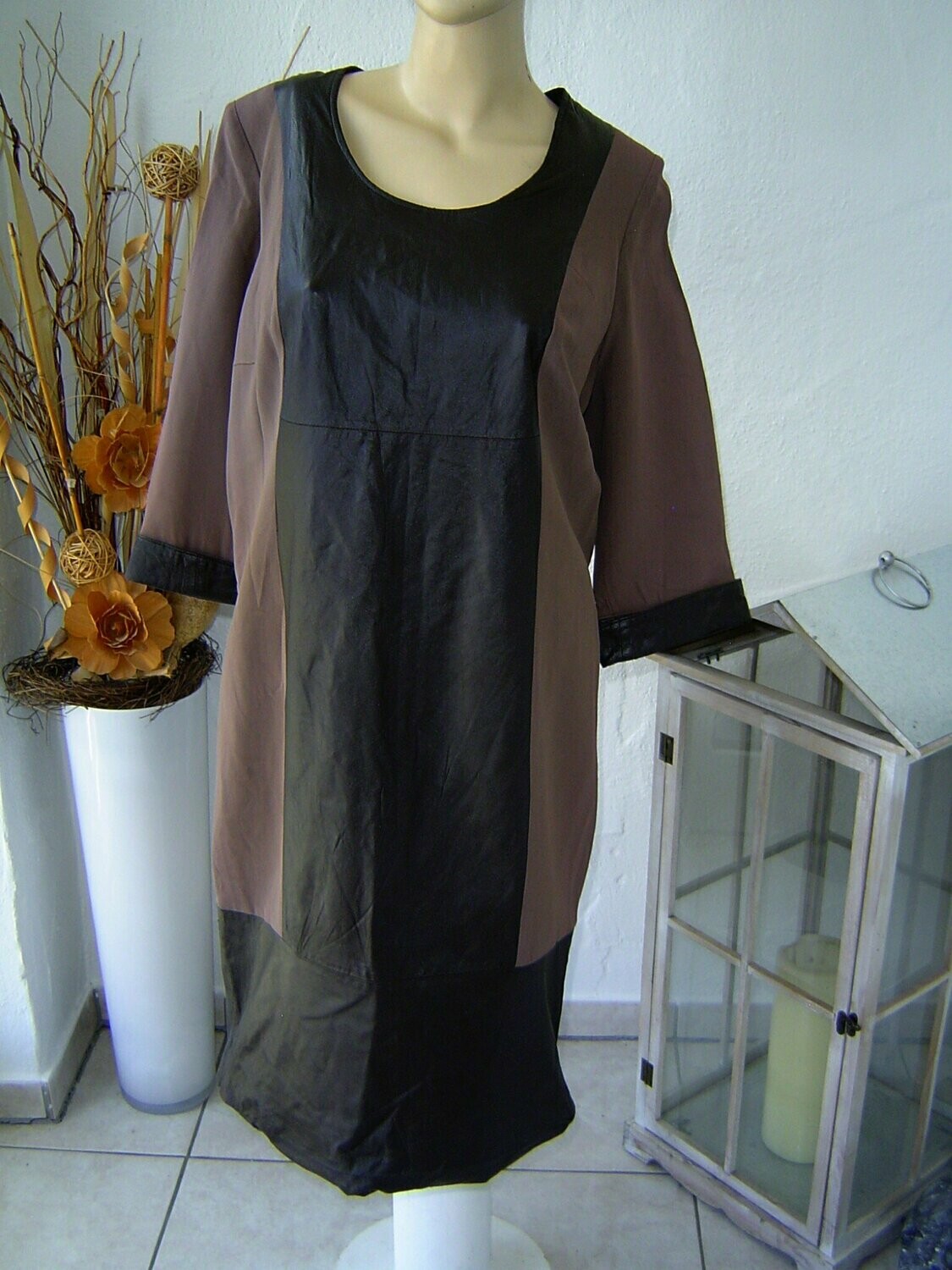 Damen Kleid Gr. 42, 44 braun Leder Lederkleid knielang