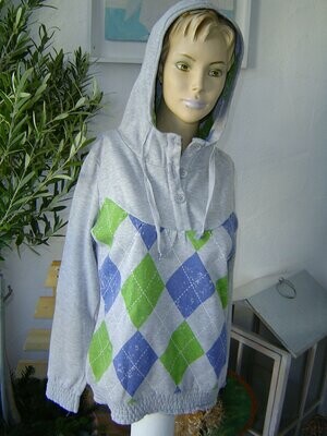 colours of the world Damen Sweatshirt Gr. 36, 38 grau mit Muster Hoodie Kapuze Pullover