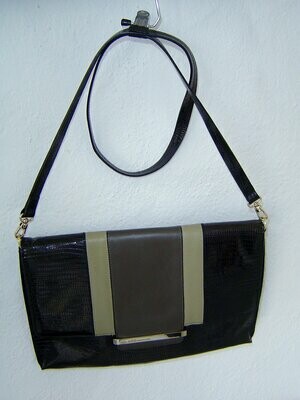 Class Roberto Cavalli Damen Handtasche schwarz grau flach 34x23cm Leder