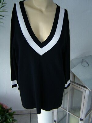 SAVANNAH Damen Pullover Gr. 42 (XL) hauchdünn schwarz weiß