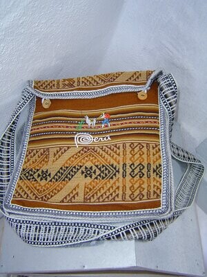Damen Stofftasche flach braun gemustert aus Peru 30x27x3cm