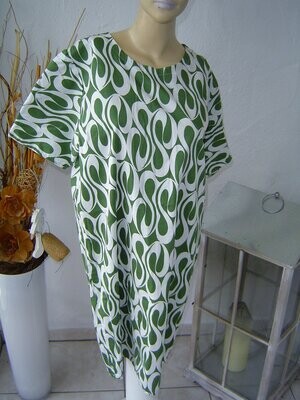 Damen Kleid Gr. 44 grün weiß gemustert Schlupfkleid stretch handmade
