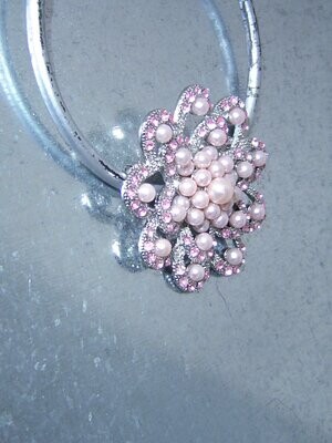 Strass Brosche silbern Farben rosa Perlen Modeschmuck Blüte
