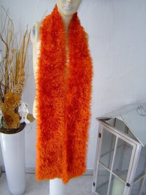 Damen Schal orange 160cm x 16cm Handgestrickt flauschig