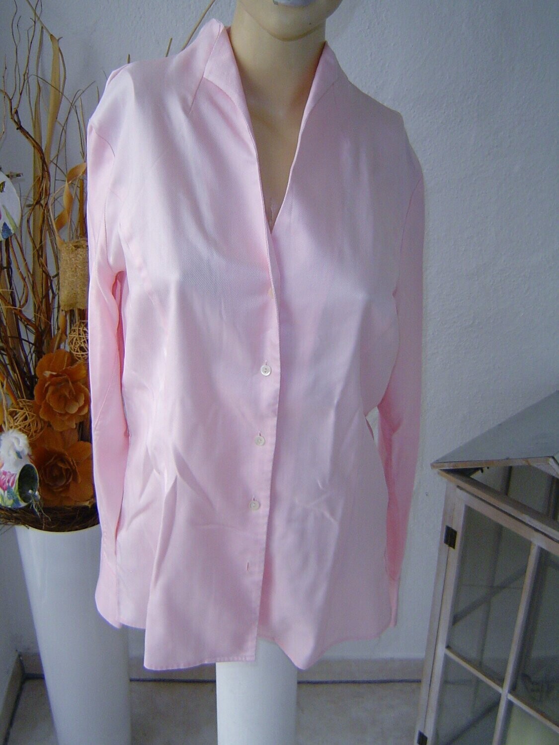Jacques Britt Damen Bluse Gr. 40 rosa glänzend gestreift tailliert