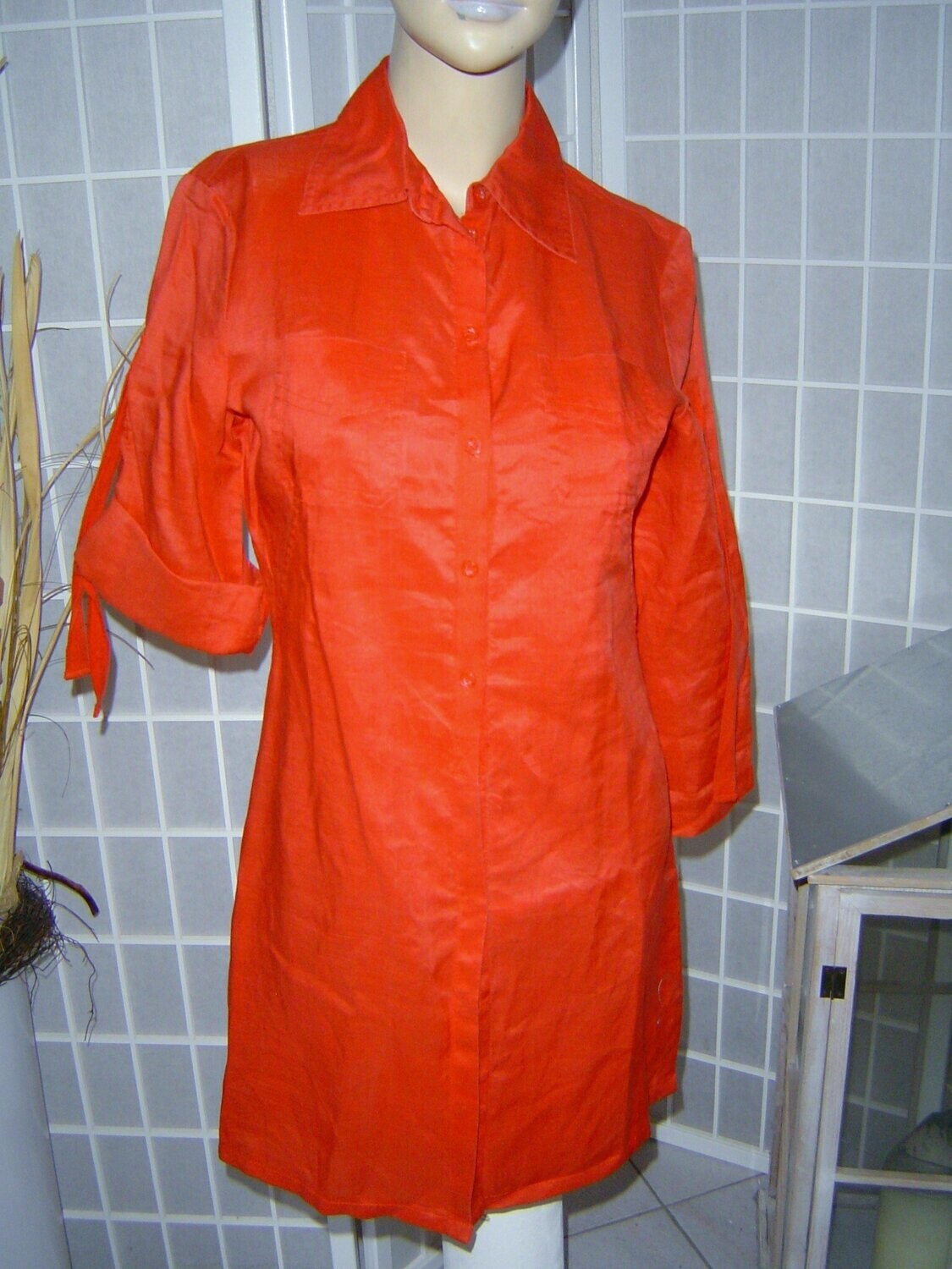 MNG Damen Bluse Gr. 36 (S) rot tailliert Longbluse Arme raffbar