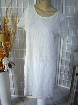 Damen Kleid Gr. 38, 40 creme Spitze Stickerei Kurzarm knielang