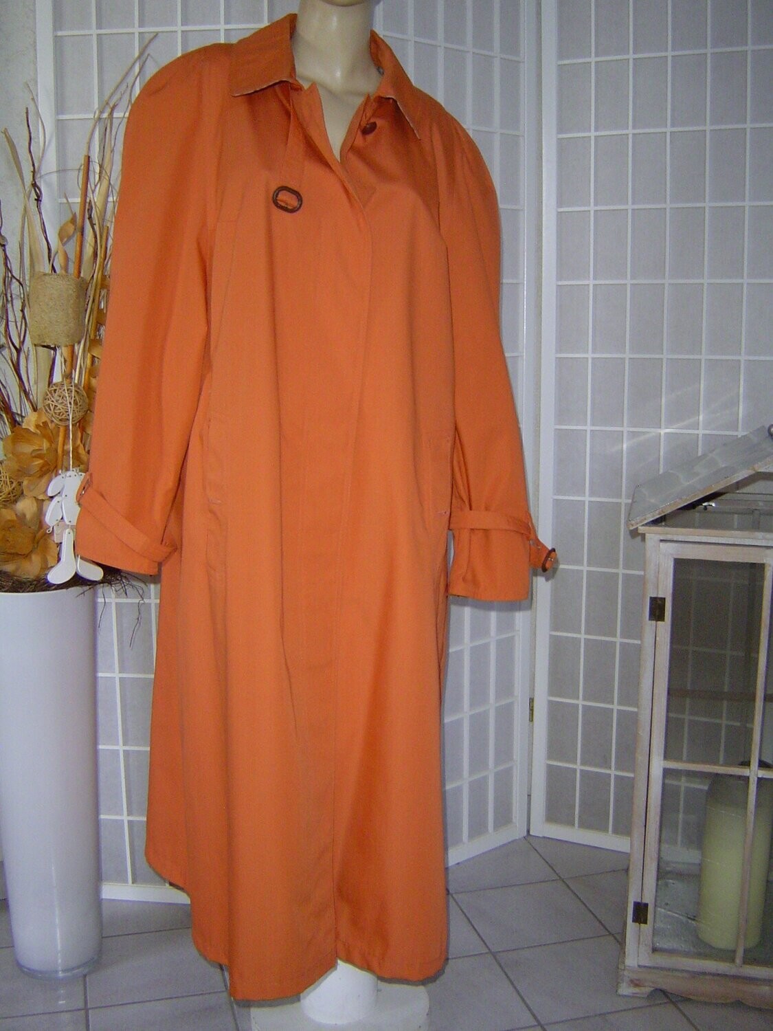 kleuring spijsvertering chirurg Damen Trenchcoat Gr. 44 lachs orange länge 114cm Mantel