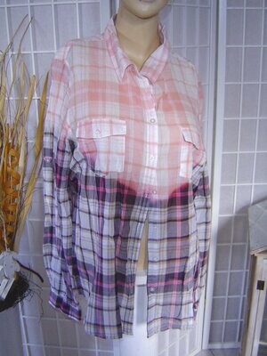 U Collection Damen Hemd Bluse Gr. 42 kariert hauchdünn semitransparent