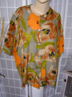EINHORN Damen Bluse Gr. 40 grau orange braun geblümt floral