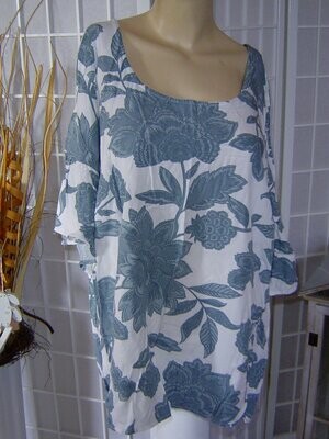 JUNAROSE Damen Shirt Gr. 48 weiß blau floral gemustert kurzarm Oberteil