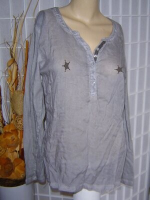 TCM Damen Damen Shirt Gr. 40, 42 grau batik hauchfein stretch Langarmshirt