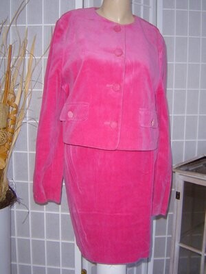 UNITED COLORS OF BENETTON Damen Kostüm Gr. 38 pink rosa 2tlg. Rock Blazer Samt