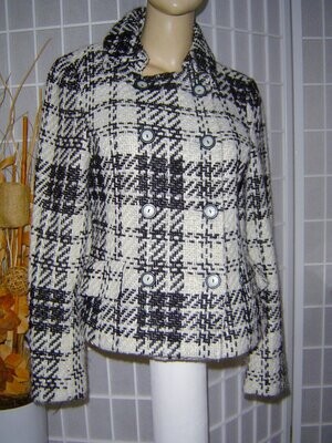 Zara Damen Blazer Gr. 38 schwarz weiß kariert 45% Wolle beidseitig knöpfbar