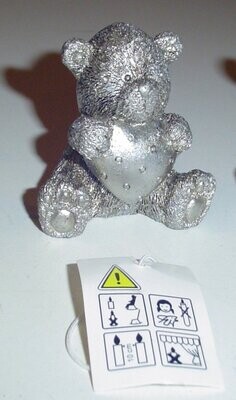 Polyresin Bär mit Herz grau silber Glitter 5x4x5cm Bärchen Figur