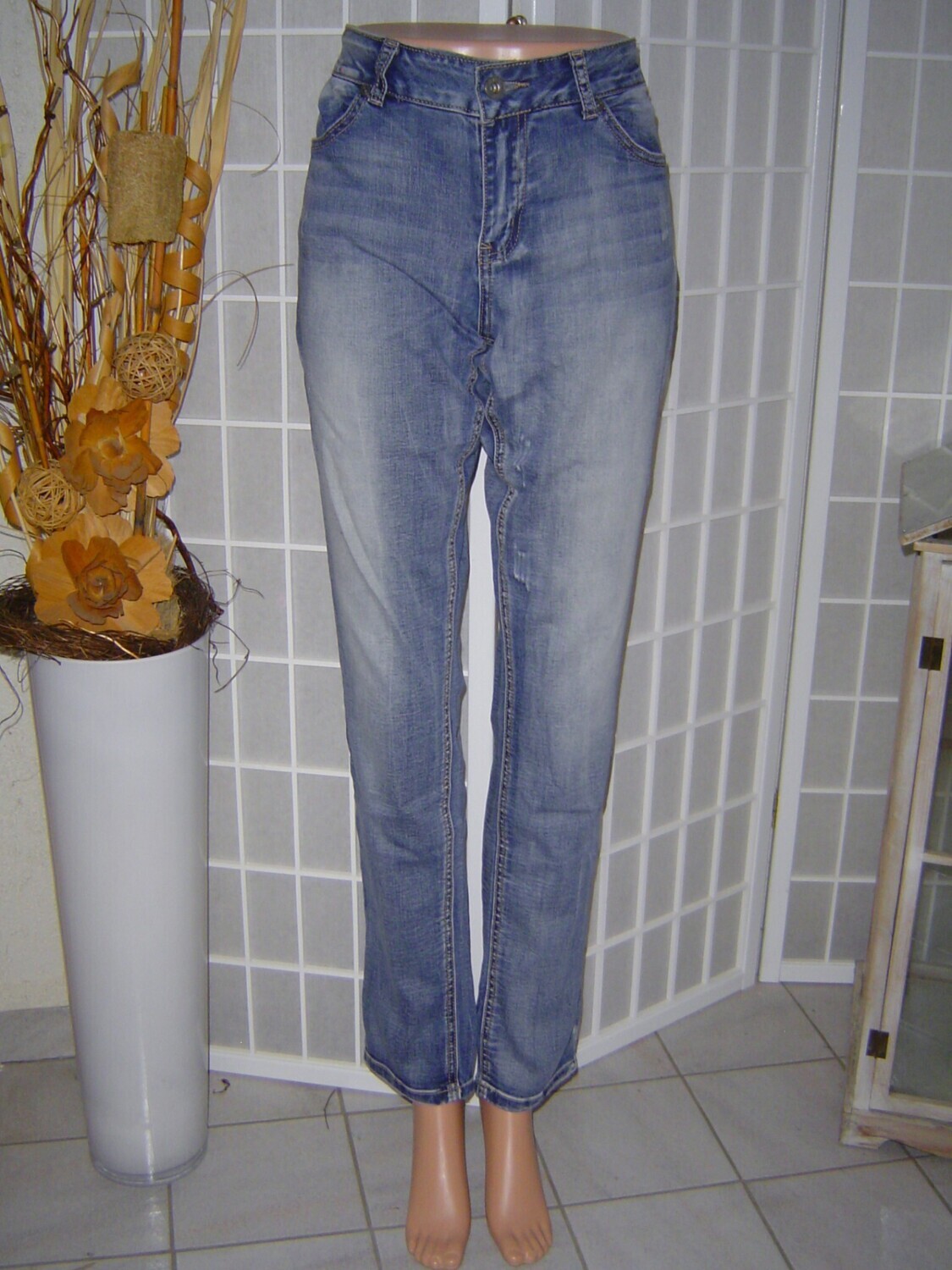 Opsommen Onderdrukker Verbinding verbroken Damen Jeans Hose Gr. 40 blau dünn skinny destroyed stretch