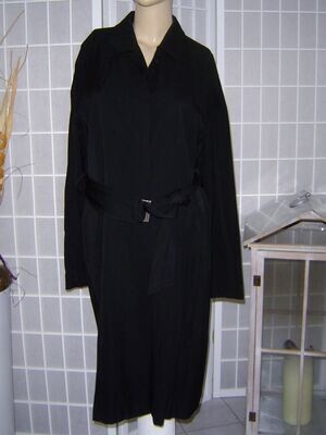 yomanis Damen Mantel Gr. 38 schwarz dünn knielang mit Stoff Gürtel