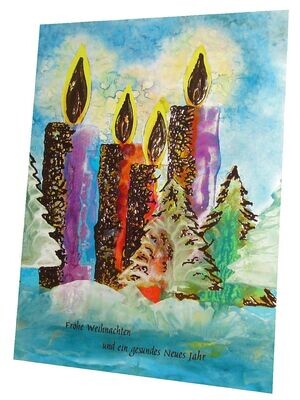 Weihnachtskarte Kerzen gold mit Spruch 