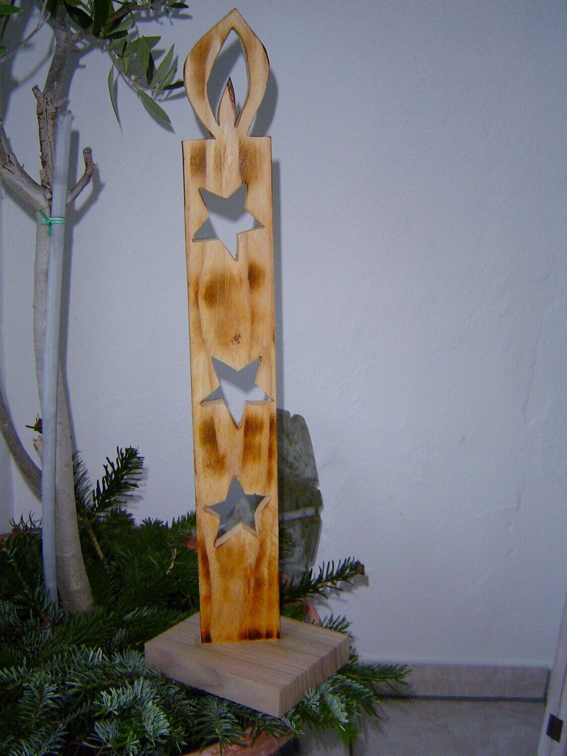 Holzkerze Sterne abgeflammt 59cm Dekoration Upcycling Palette Handmade by fasago