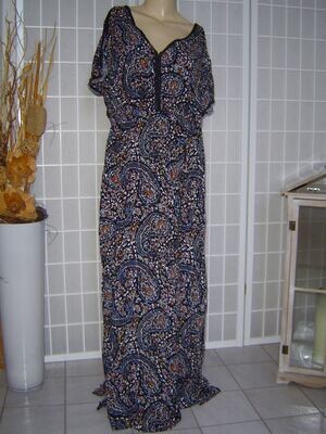 RAINBOW Damen Kleid Gr. 42 schwarz bunt Muster Schlupfkleid seitlich Schlitz