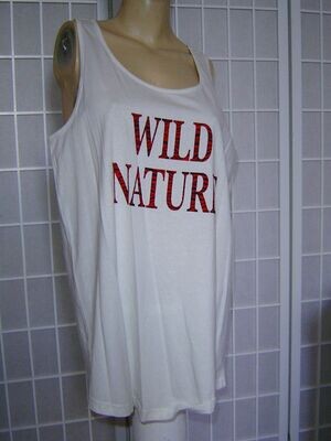 Janina Damen Tanktop Gr. 40, 42 weiß armlos Shirt Vorderseite Text "Wild Nature"
