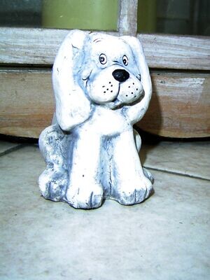 süßer kleiner Terrakotta Hund grau bemalt 7x5x5cm Hündchen Figur Innen hohl